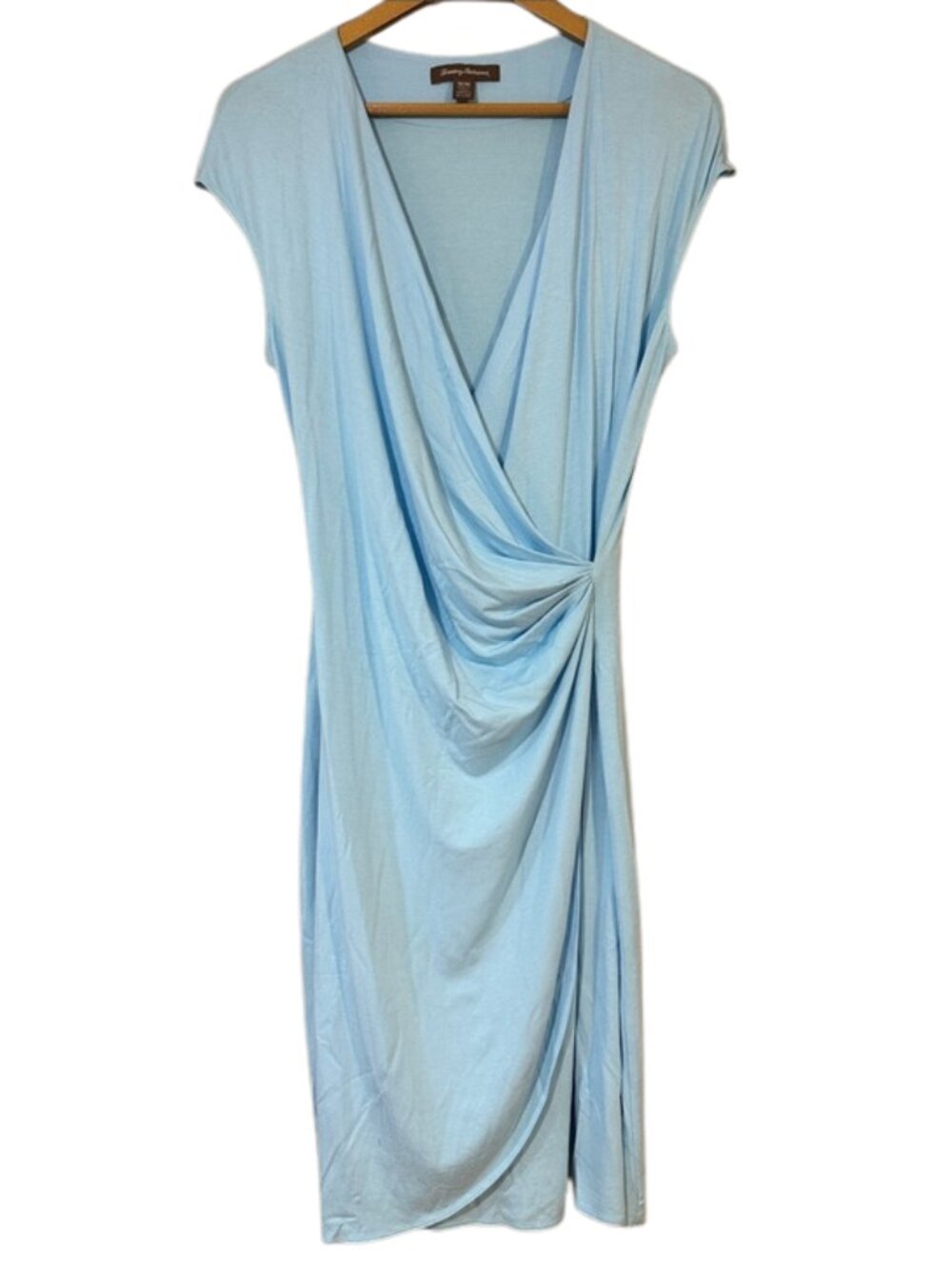 Tommy Bahama Lt Blue Draped Wrap Midi Dress Size M summer wedding guest coastal